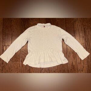 Pilcro Anthropologie Long Sleeve Peplum Top Bohemian Ruffle Hem Ivory Size Small